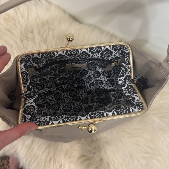 Emma Fox Taupe Leather Shoulder Bag with Gold Accents - Picture 7 of 11